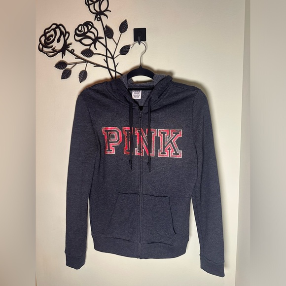 Pink Victoria's Secret Full Zip Grey Red Plaid Jacket Womens Small - Picture 2 of 6